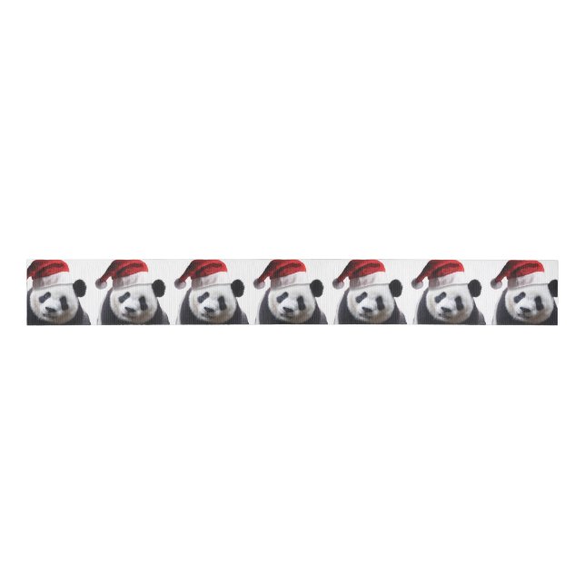 Panda Bear Santa Claus Grosgrain Ribbon (Front)