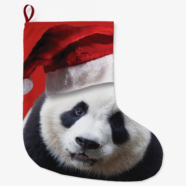 Panda Bear Santa Claus Large Christmas Stocking (Front)