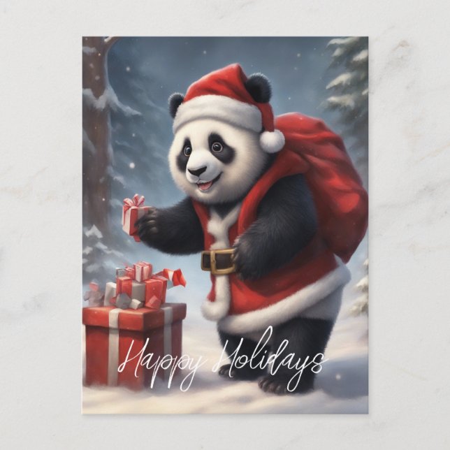 Panda Bear Santa  Holiday Postcard (Front)