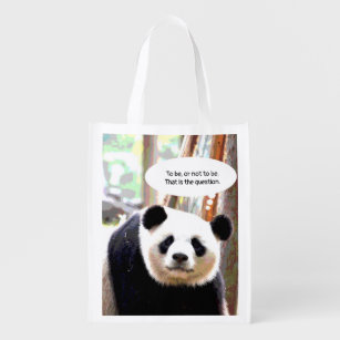 Panda Bear Shakespeare Quote Elegant Shopping Reusable Grocery Bag