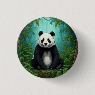 Panda bear sitting in a clearing of the jungle 3 cm round badge