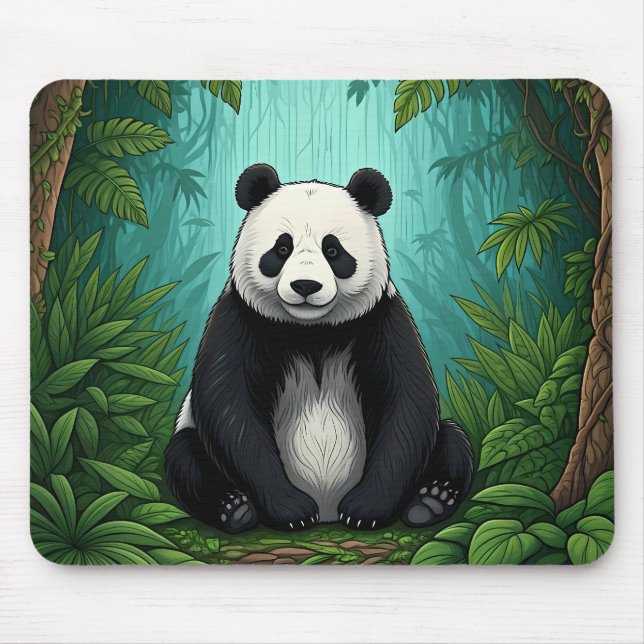 Panda bear sitting in a clearing of the jungle mouse pad (Front)