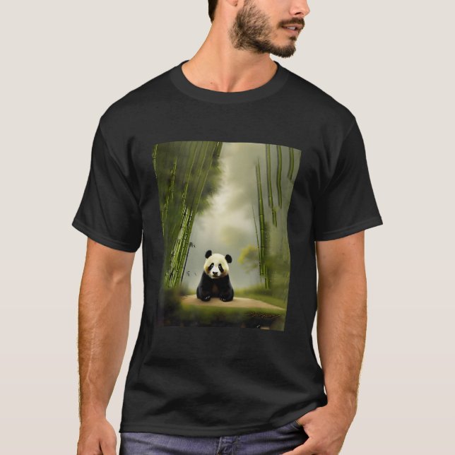 Panda Bear Sitting In Clearing In Bamboo Field For T-Shirt (Front)