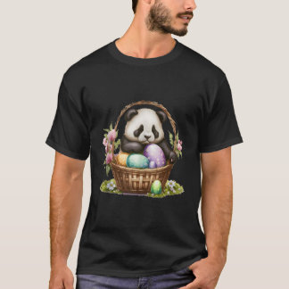 Panda Bear Sitting In Easter Eggs Basket Themed T-Shirt