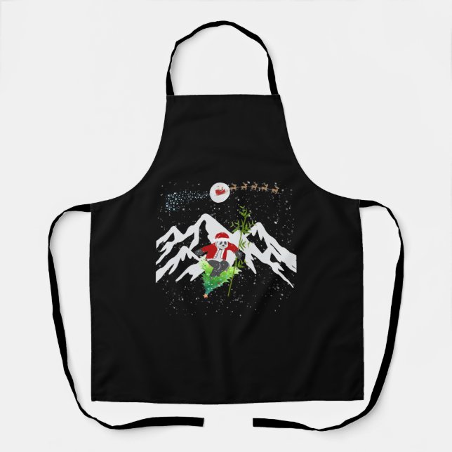 Panda Bear Skiing Christmas Tree Santa Reindeer Apron (Front)