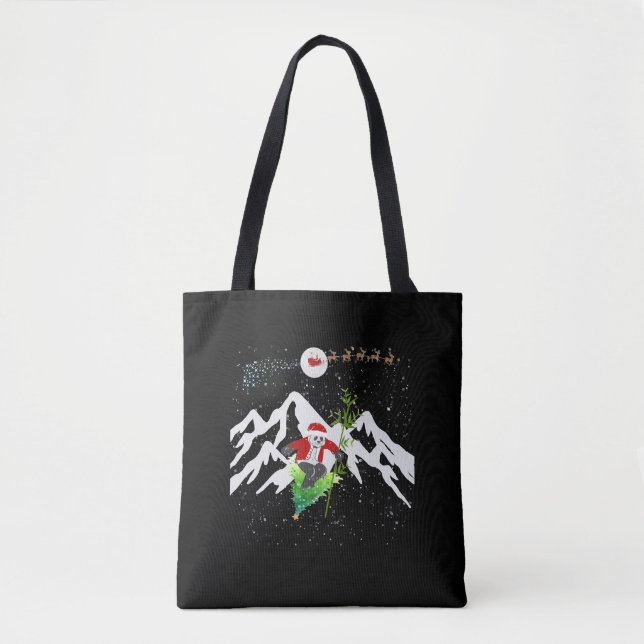 Panda Bear Skiing Christmas Tree Santa Reindeer Tote Bag (Front)
