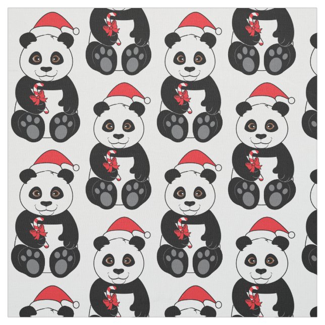 Panda Bear Snacking on Bamboo at Christmas Fabric (Swatch)