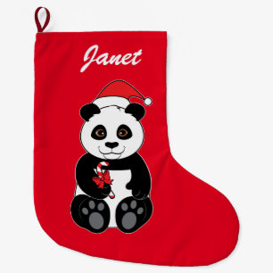 Panda Bear Snacking on Bamboo Large Christmas Stocking