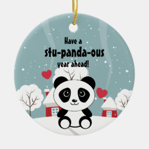 Panda bear snow cute kawaii kids cartoon good luck ceramic ornament