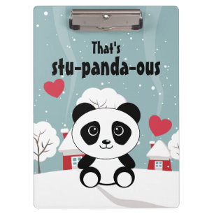 Panda bear snow cute kawaii kids cartoon good luck clipboard