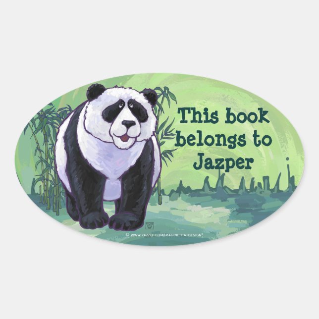 Panda Bear Stationery Oval Sticker (Front)
