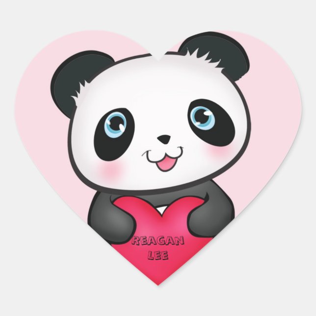 Panda Bear Sticker holding a personalised heart (Front)