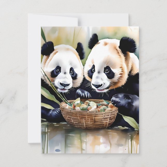 Panda Bear Study F - Watercolors Holiday Card (Front)