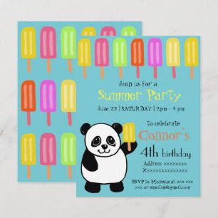 Panda Bear Summer Party with Popsicles Invitation