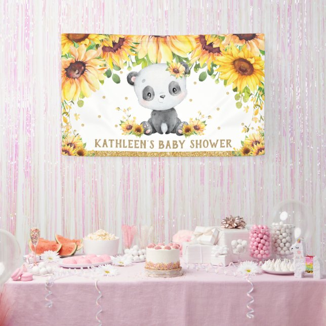 Panda Bear Sunflower Baby Shower Birthday Backdrop Banner (Party)