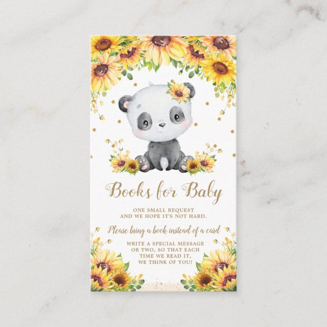 Panda Bear Sunflower Baby Shower Bring a Book  Enclosure Card (Front)