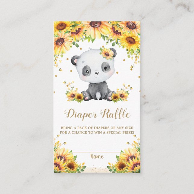 Panda Bear Sunflower Baby Shower Diaper Raffle  Enclosure Card (Front)
