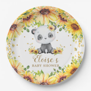 Panda Bear Sunflowers Baby Shower Birthday Party Paper Plate