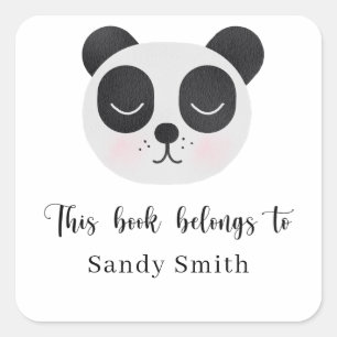 Panda bear - This book belongs to Square Sticker