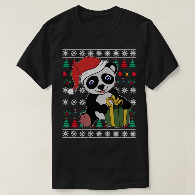 Panda Bear Ugly Christmas T-Shirt (Design Front)
