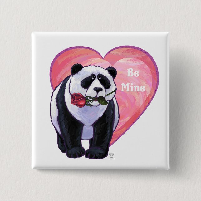 Panda Bear Valentine's Day 15 Cm Square Badge (Front)