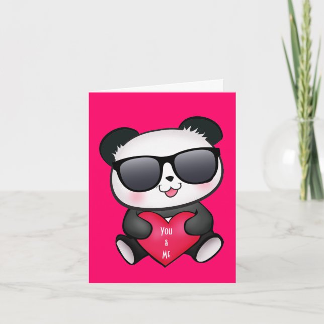Panda Bear Valentine's Day Card Personalise Heart (Front)