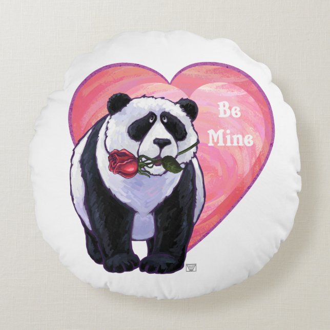 Panda Bear Valentine's Day Round Cushion (Front)