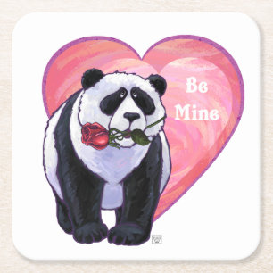 Panda Bear Valentine's Day Square Paper Coaster