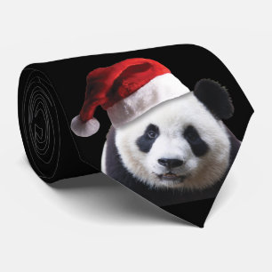 Panda Bear Waring a Santa Claus hat for Christmas Tie