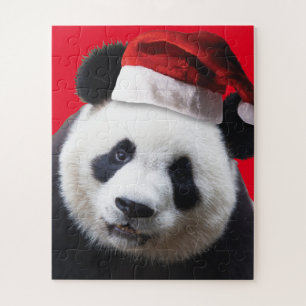 Panda Bear Wearing a Santa Claus Hat for Christmas Jigsaw Puzzle