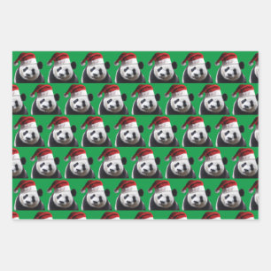 Panda Bear Wearing a Santa Claus Hat Wrapping Paper Sheet