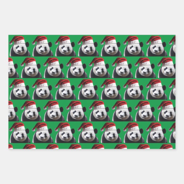 Panda Bear Wearing a Santa Claus Hat Wrapping Paper Sheet (Front)