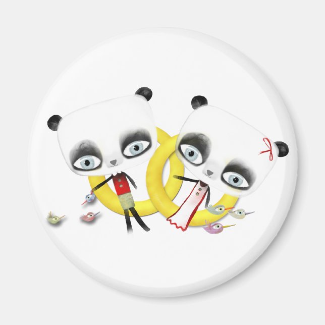 Panda Bear Wedding Cute Rings birds Magnet (Front)