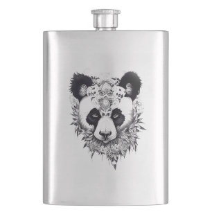 Panda Bear Wild Animal Nature Illustration Art Tat Hip Flask