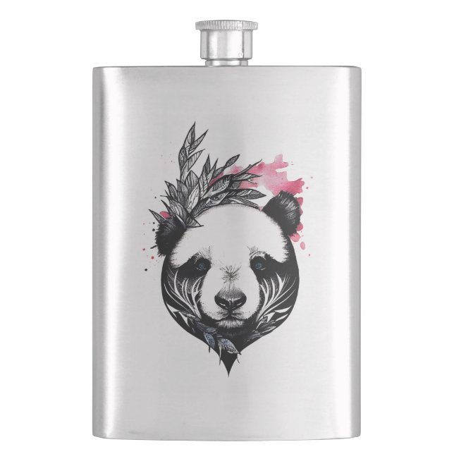 Panda Bear Wild Animal Nature Illustration Art Tat Hip Flask (Front)