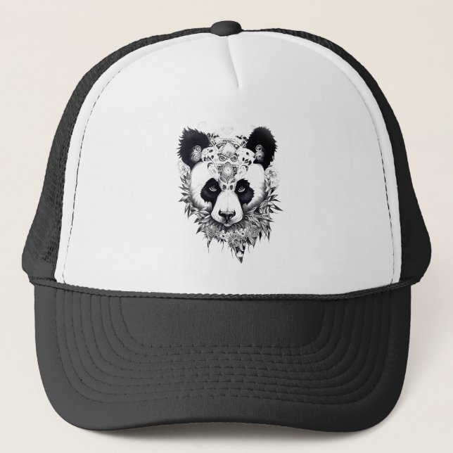 Panda Bear Wild Animal Nature Illustration Art Tat Trucker Hat (Front)