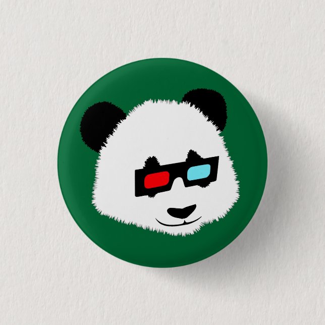 Panda Bear with 3D Glasses 3 Cm Round Badge (Front)