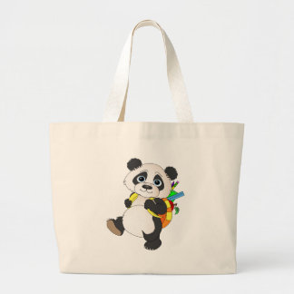 Panda Bear with backpack Large Tote Bag