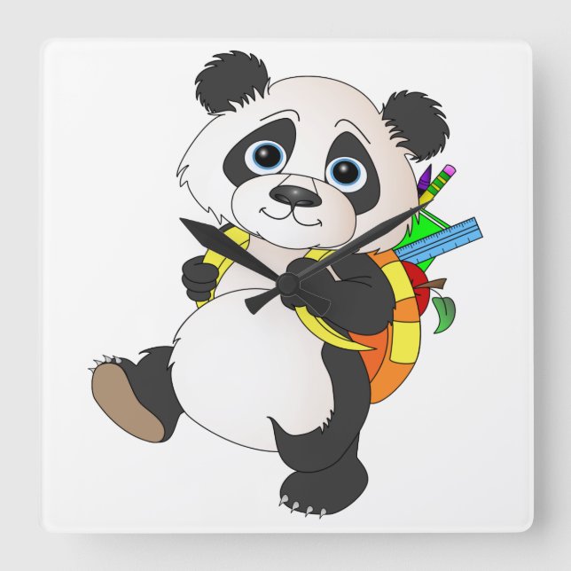 Panda Bear with backpack Square Wall Clock (Front)
