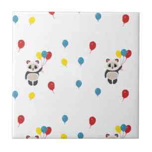 Panda bear with balloons white ceramic tile