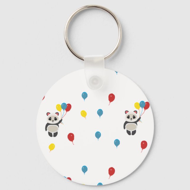 Panda bear with balloons white key ring (Front)