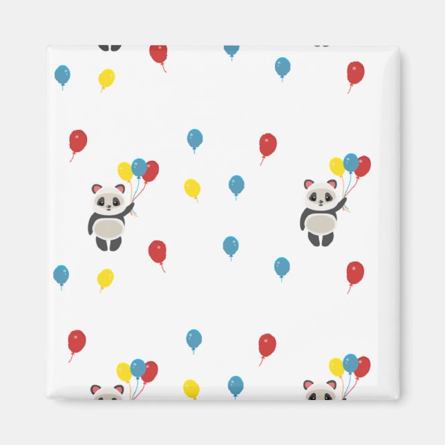 Panda bear with balloons white magnet (Front)