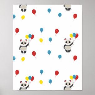 Panda bear with balloons white poster