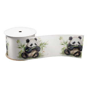 Panda Bear With Bamboo Satin Ribbon