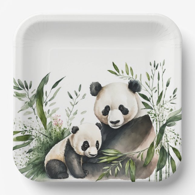 Panda Bear With Cub Paper Plate (Front)