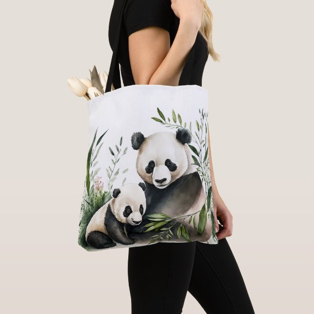 Panda Bear With Cub Tote Bag (Close Up)