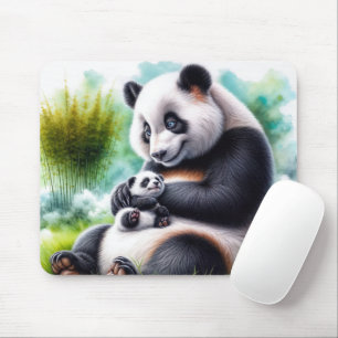 Panda Bear With Her Cub Mouse Pad