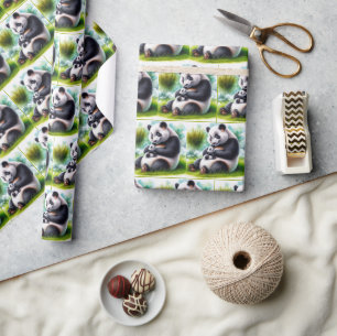 Panda Bear With Her Cub Wrapping Paper