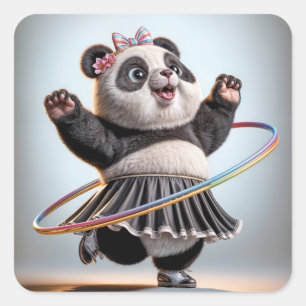 Panda Bear With Rainbow Hula Hoop Square Sticker