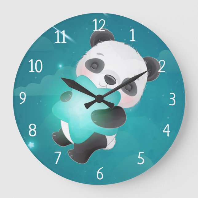 Panda Bear with Star Large Clock (Front)